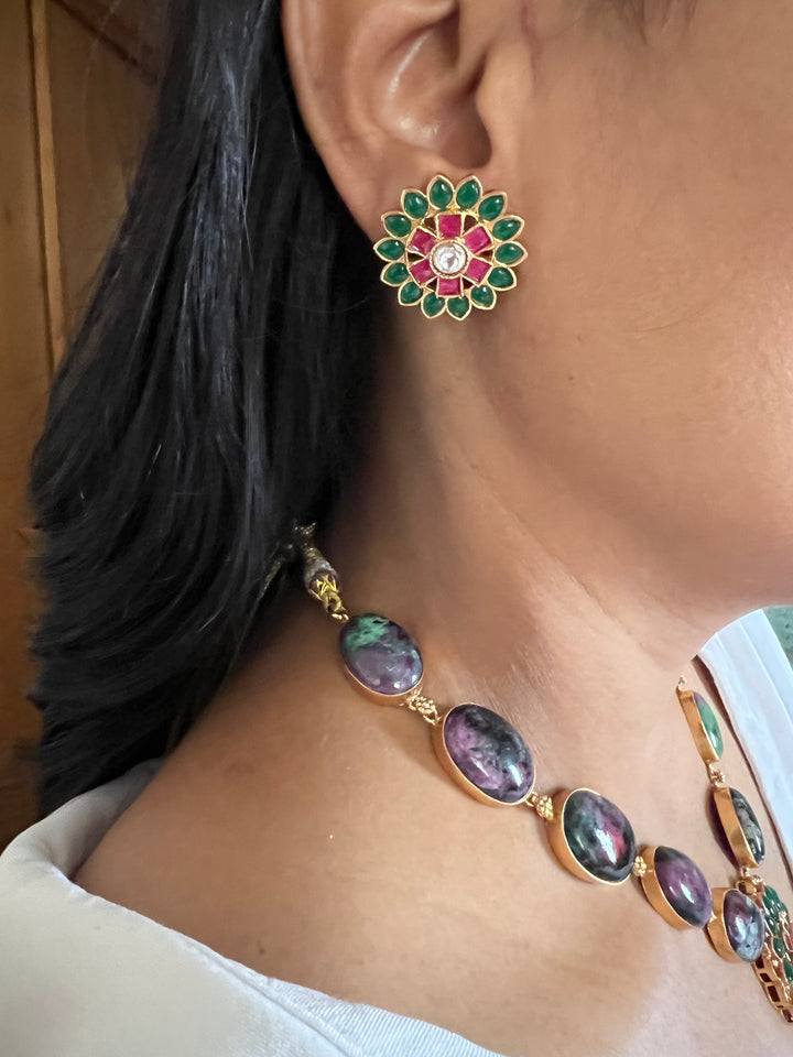 Stunning Designer Ruby Zoisite Kempu Necklace Set by SHIVKA – Perfect for Weddings and Festivals