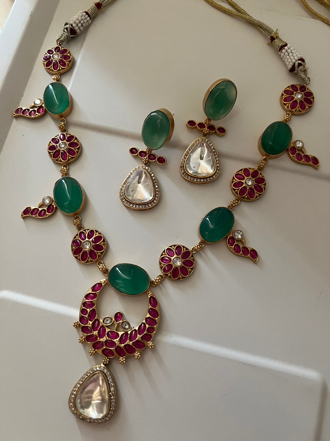 Stunning Designer Green Onyx Kempu Necklace Set by SHIVKA – Perfect for Weddings and Festivals