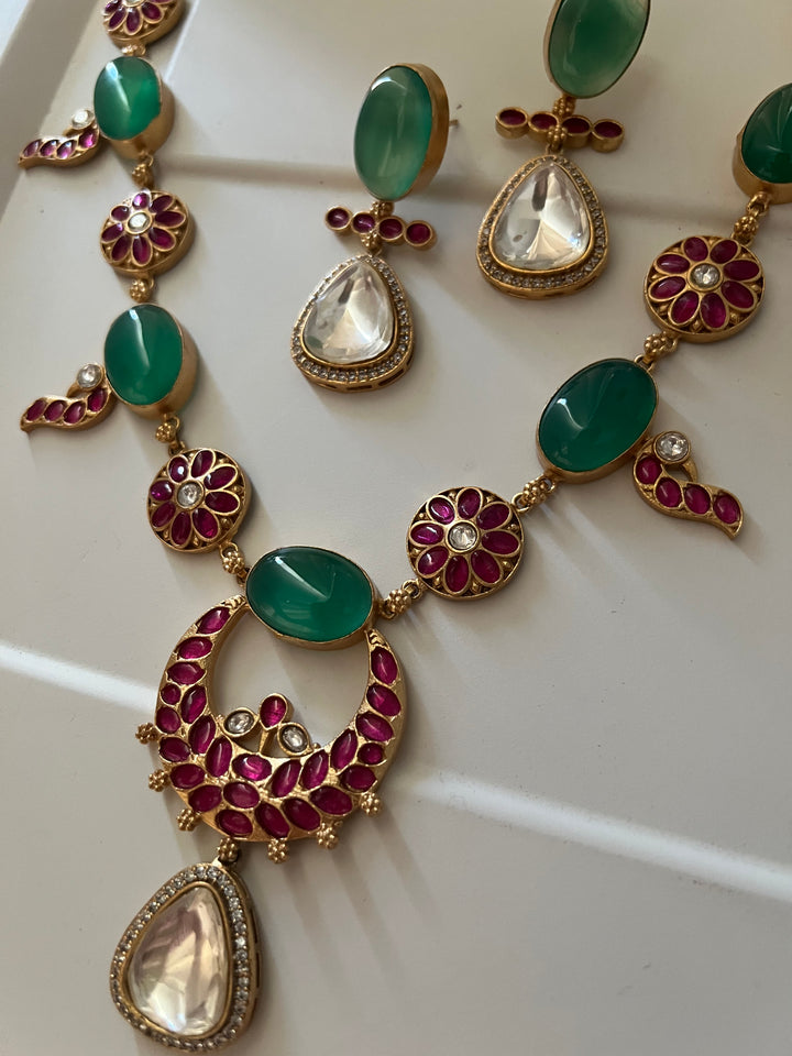 Stunning Designer Green Onyx Kempu Necklace Set by SHIVKA – Perfect for Weddings and Festivals