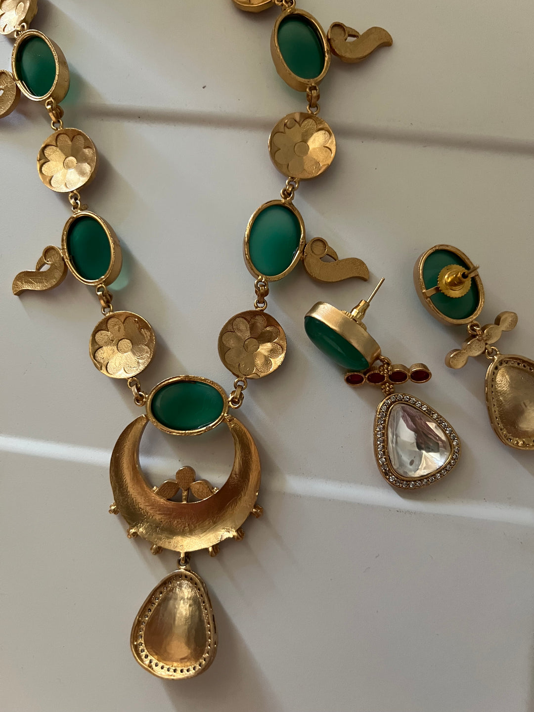 Stunning Designer Green Onyx Kempu Necklace Set by SHIVKA – Perfect for Weddings and Festivals