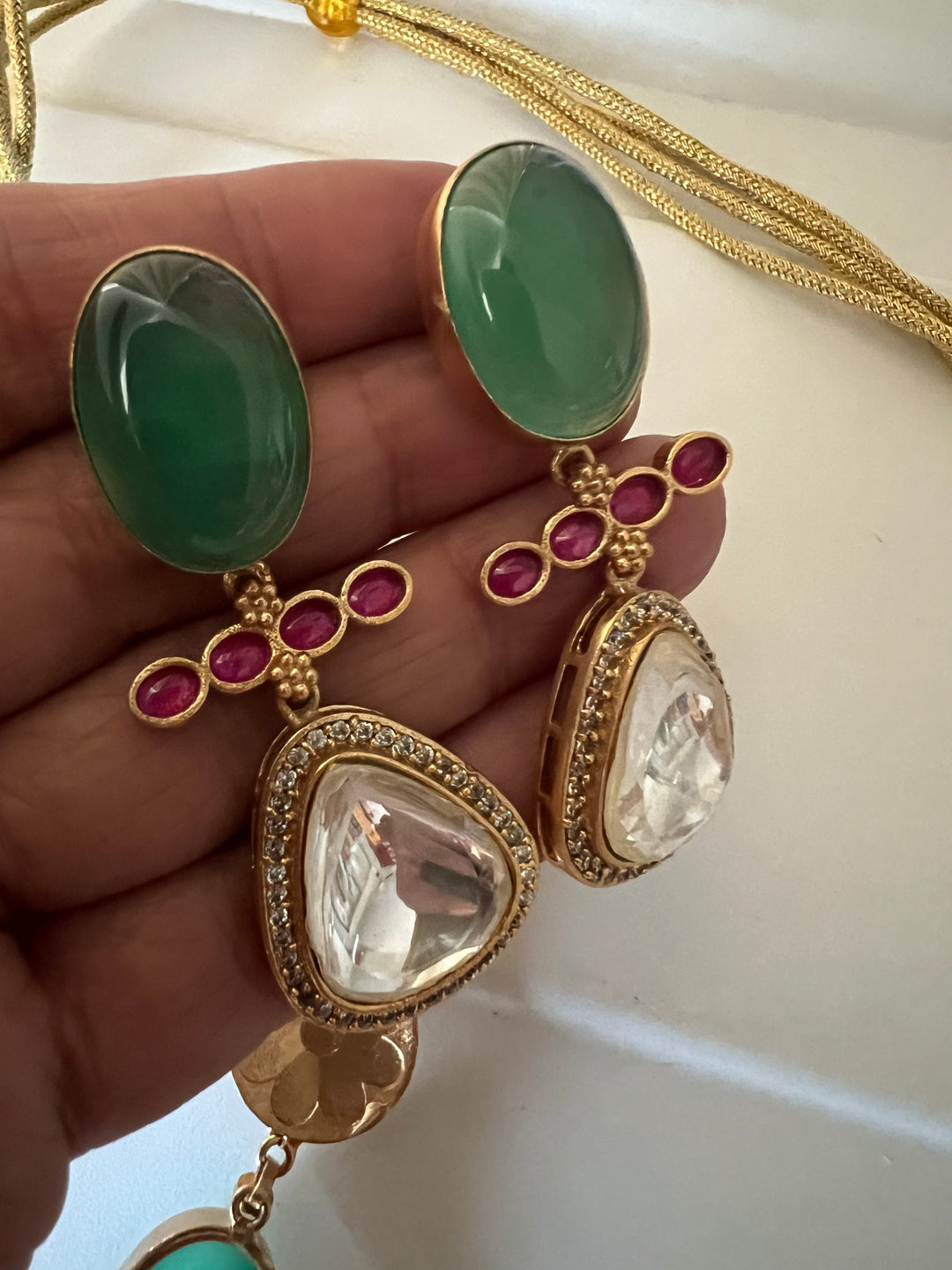 Stunning Designer Green Onyx Kempu Necklace Set by SHIVKA – Perfect for Weddings and Festivals