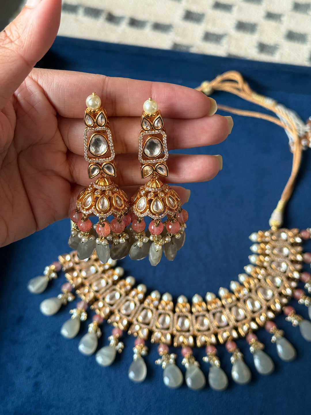 Handmade Natural Gemstone Kundan Collar Necklace Set | SHIVKA
