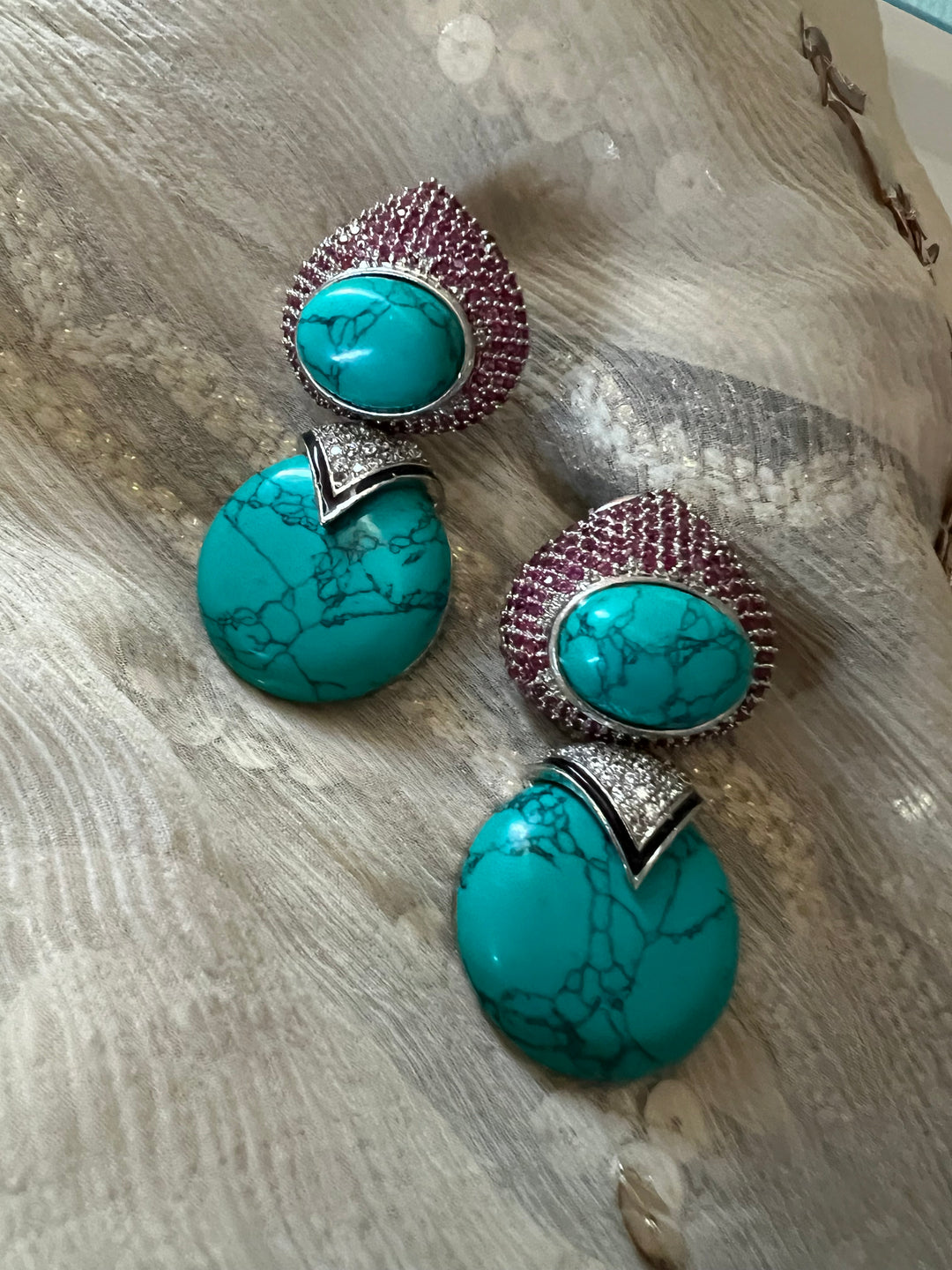 Designer Ruby & Turquoise Earrings