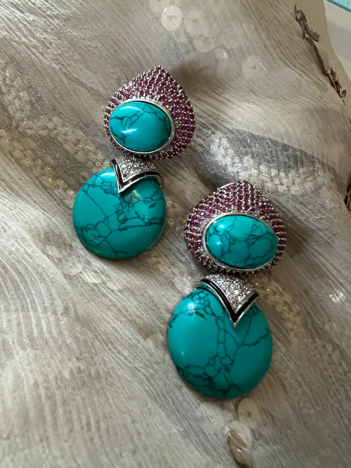 Designer Ruby & Turquoise Earrings