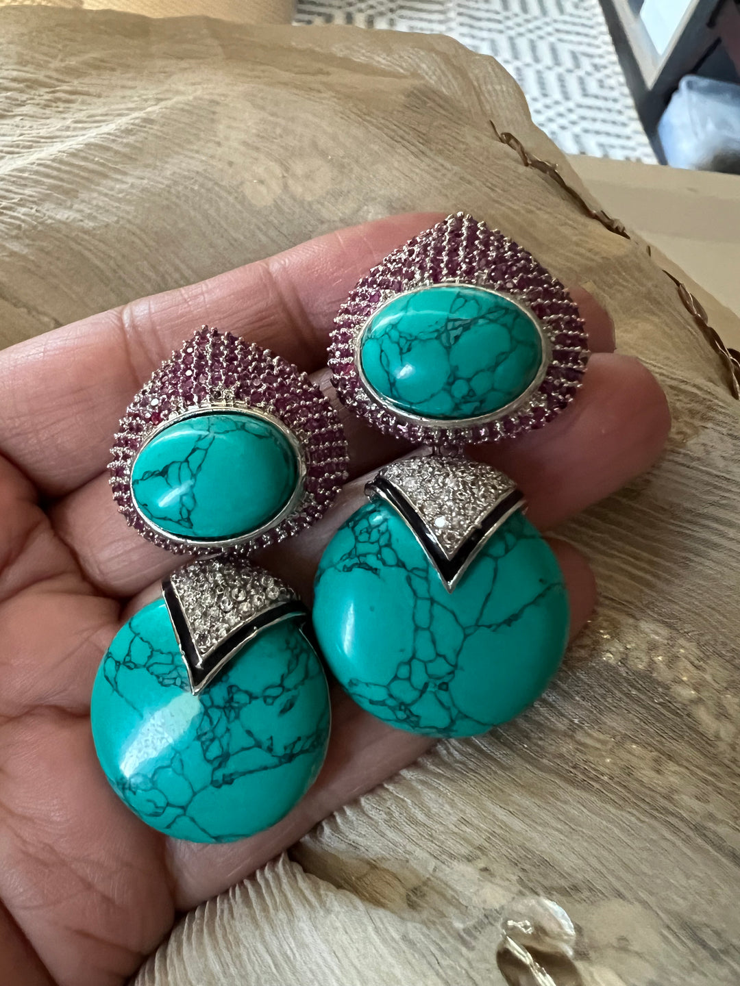 Designer Ruby & Turquoise Earrings