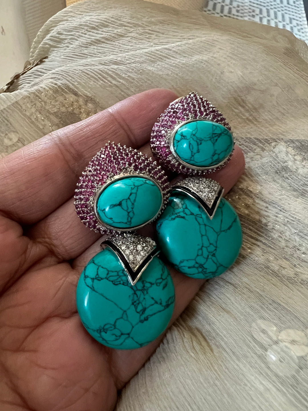 Designer Ruby & Turquoise Earrings