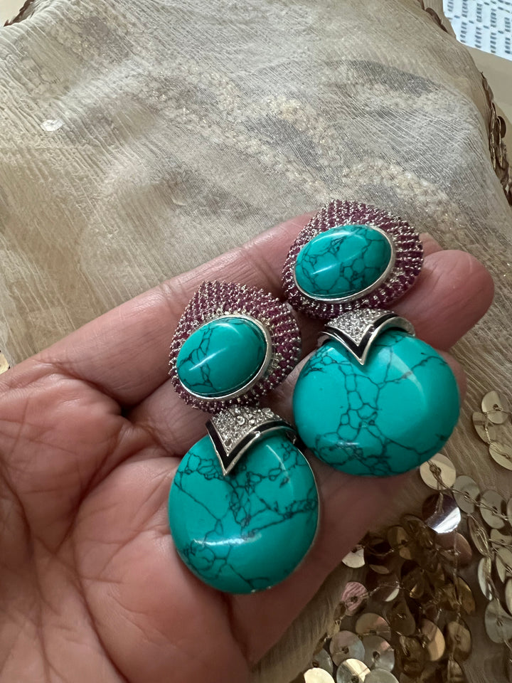 Designer Ruby & Turquoise Earrings