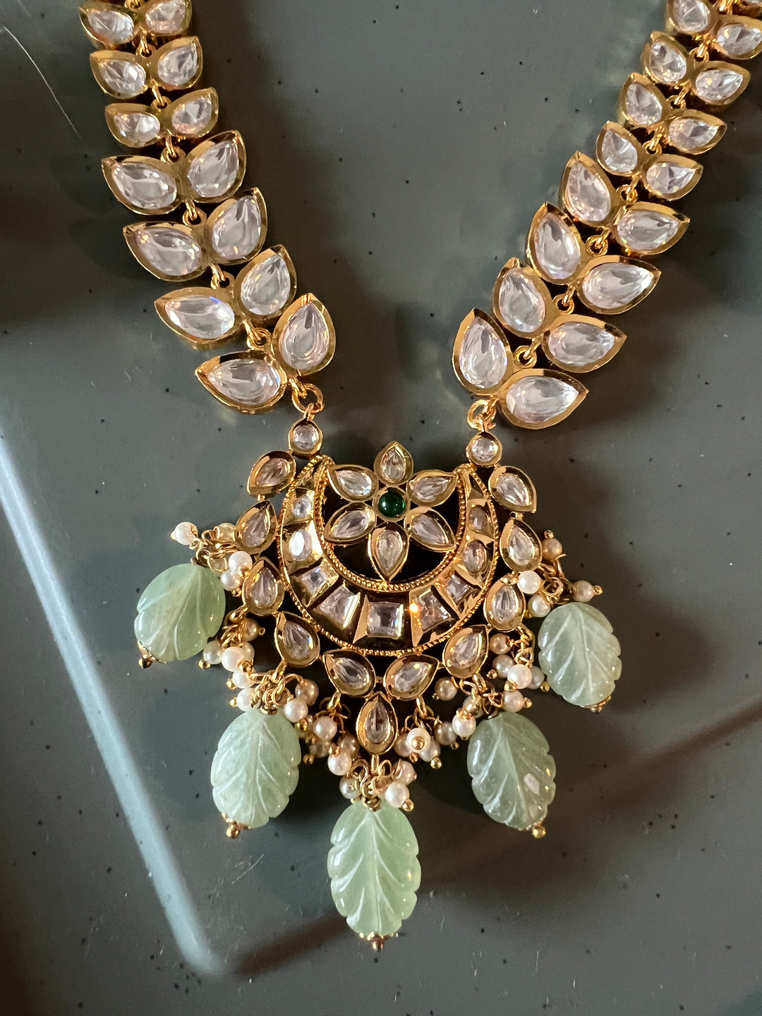 Scintillating Kundan Pendant Short Necklace with Jhumkas