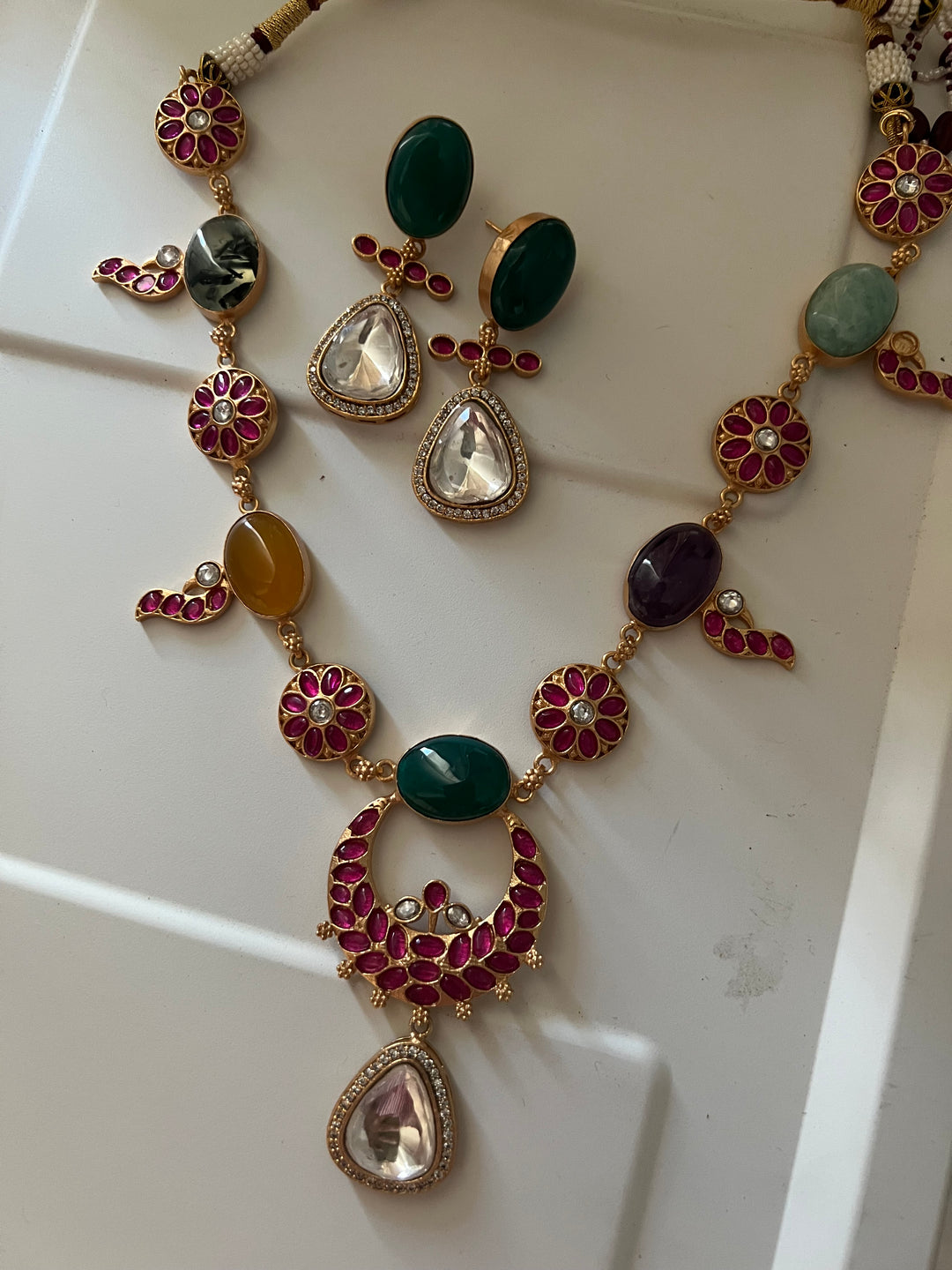 Stunning Designer Amazonite Kempu Necklace Set by SHIVKA – Perfect for Weddings and Festivals