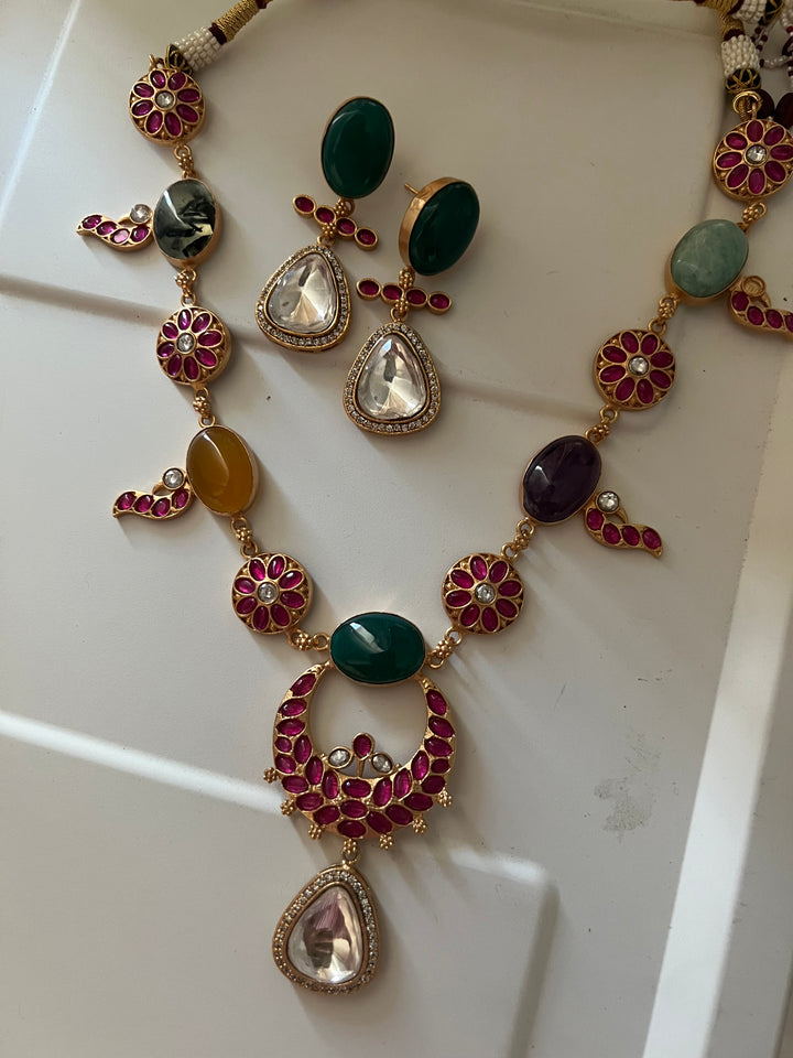 Stunning Designer Amazonite Kempu Necklace Set by SHIVKA – Perfect for Weddings and Festivals