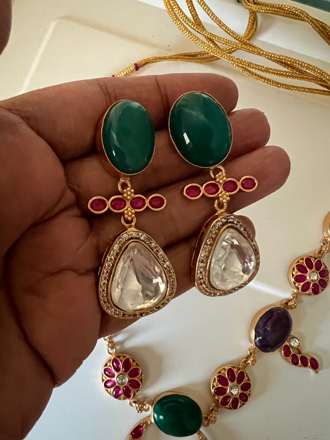 Stunning Designer Amazonite Kempu Necklace Set by SHIVKA – Perfect for Weddings and Festivals