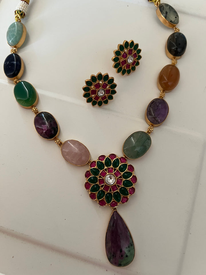 Stunning Designer Multi Gemstones Kempu Necklace Set by SHIVKA – Perfect for Weddings and Festivals