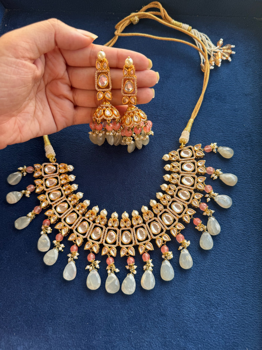 Handmade Natural Gemstone Kundan Collar Necklace Set | SHIVKA