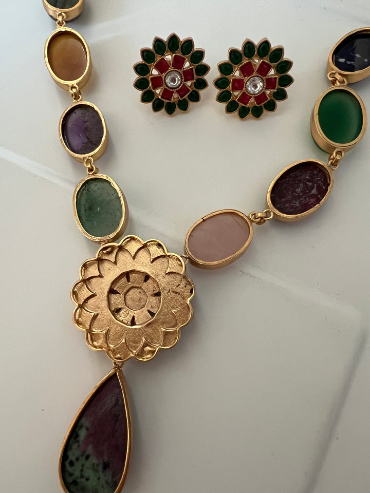 Stunning Designer Multi Gemstones Kempu Necklace Set by SHIVKA – Perfect for Weddings and Festivals