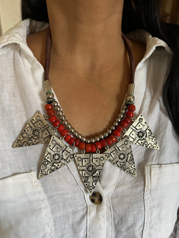 Artisanal Brass and Stone Statement Necklace