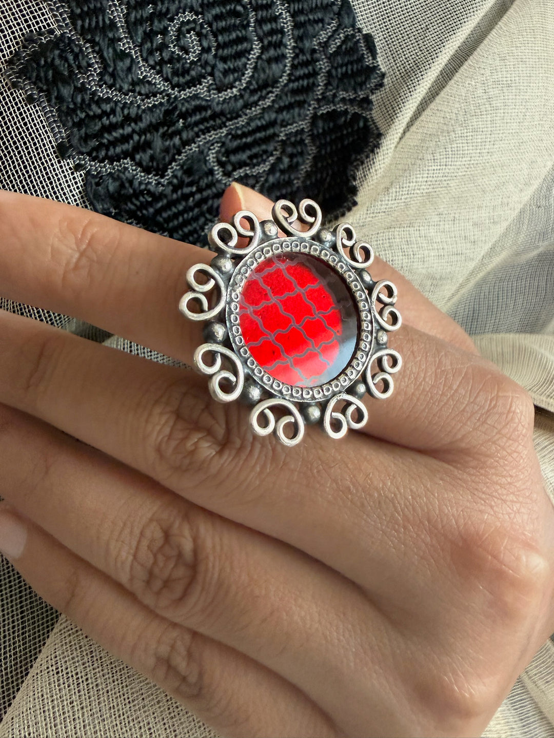 925 Silver Glass Designer Ring | Adjustable | SHIVKA