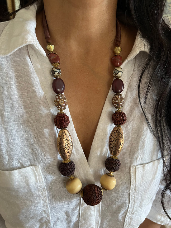 Artisanal Brass and Stone Statement Necklace