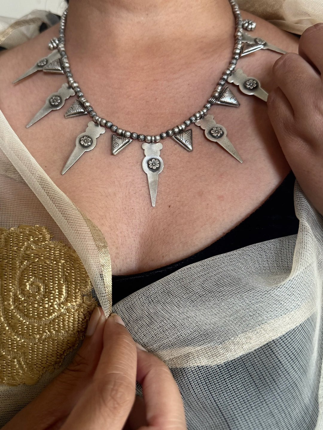 Pure 925 Silver Tribal Collar Necklace | SHIVKA