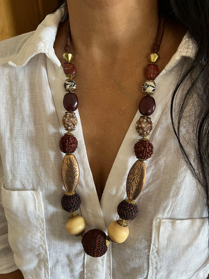 Artisanal Brass and Stone Statement Necklace
