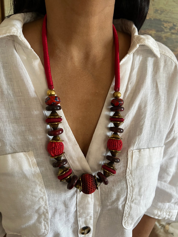 Artisanal Brass and Stone Statement Necklace