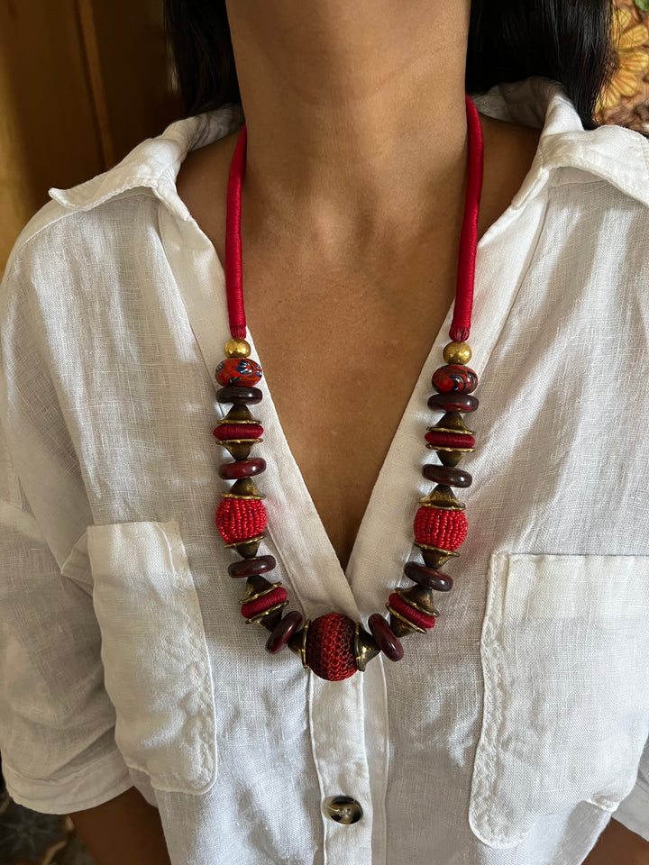 Artisanal Brass and Stone Statement Necklace