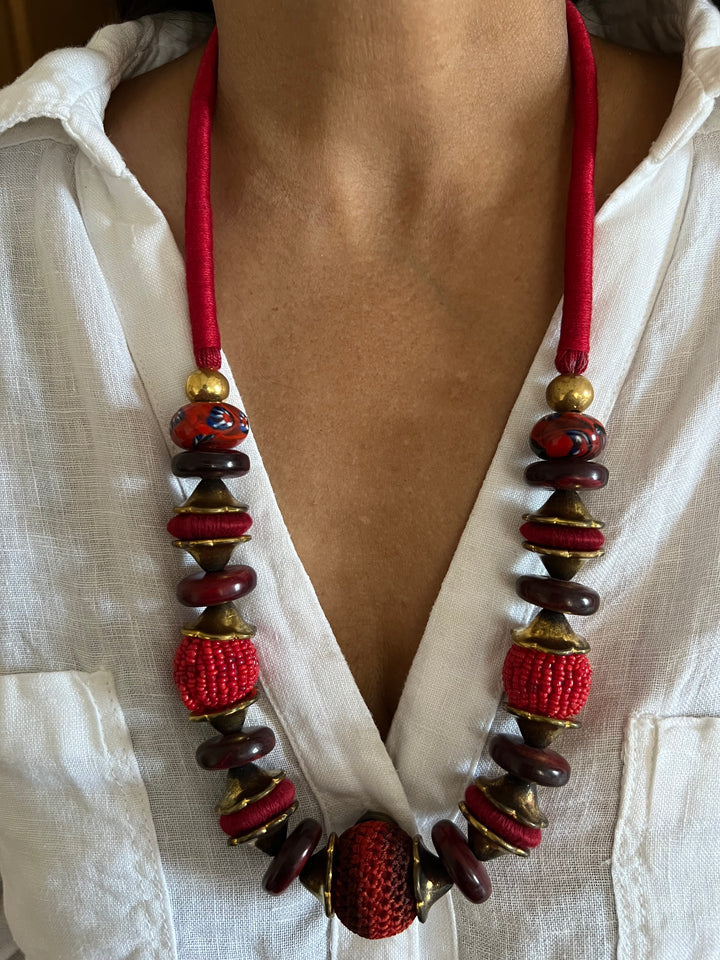 Artisanal Brass and Stone Statement Necklace