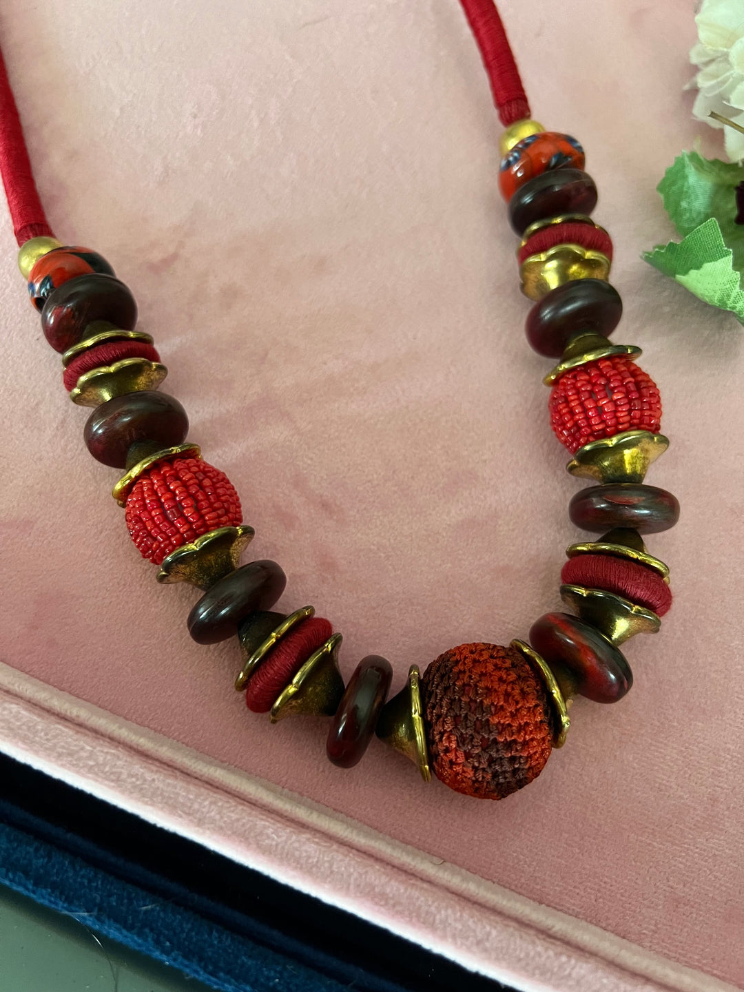 Artisanal Brass and Stone Statement Necklace