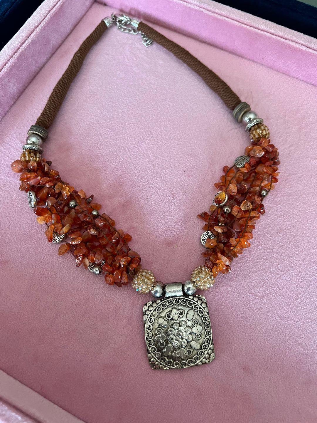 Artisanal Brass and Stone Statement Necklace