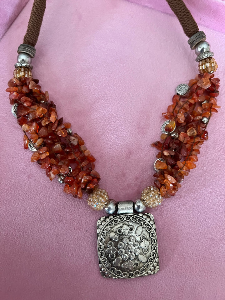 Artisanal Brass and Stone Statement Necklace