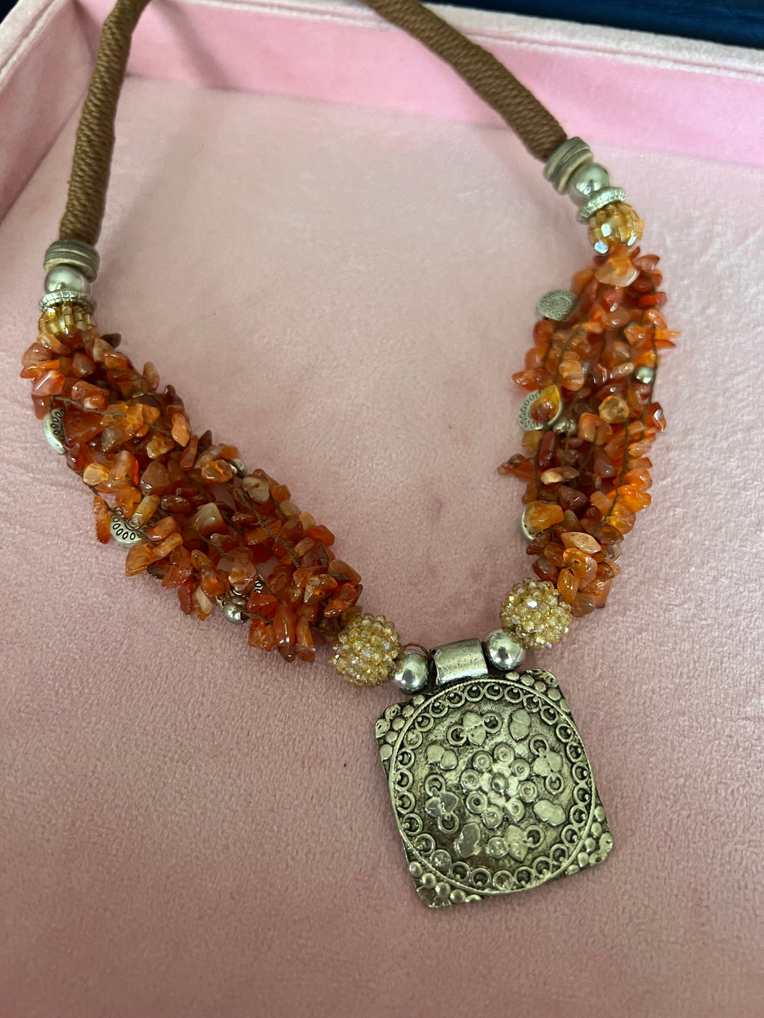 Artisanal Brass and Stone Statement Necklace