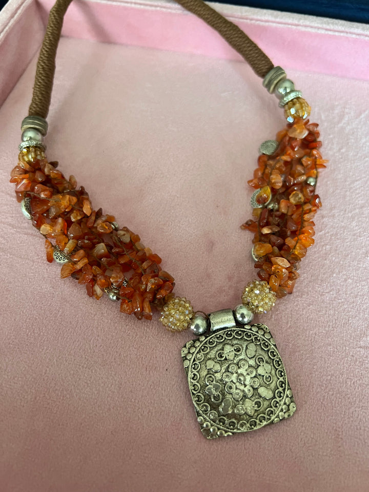 Artisanal Brass and Stone Statement Necklace