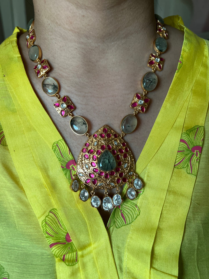 Stunning Designer Prehnite Kempu Necklace Set by SHIVKA – Perfect for Weddings and Festivals