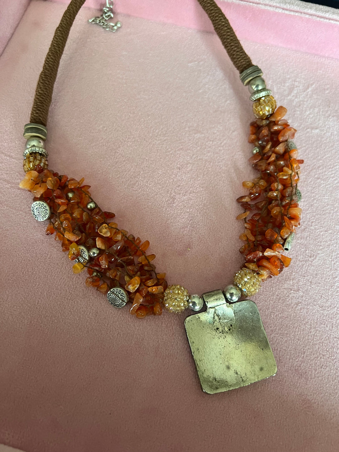 Artisanal Brass and Stone Statement Necklace