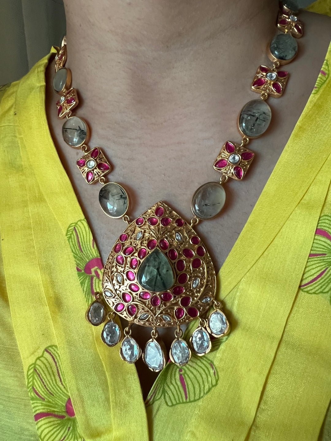 Stunning Designer Prehnite Kempu Necklace Set by SHIVKA – Perfect for Weddings and Festivals