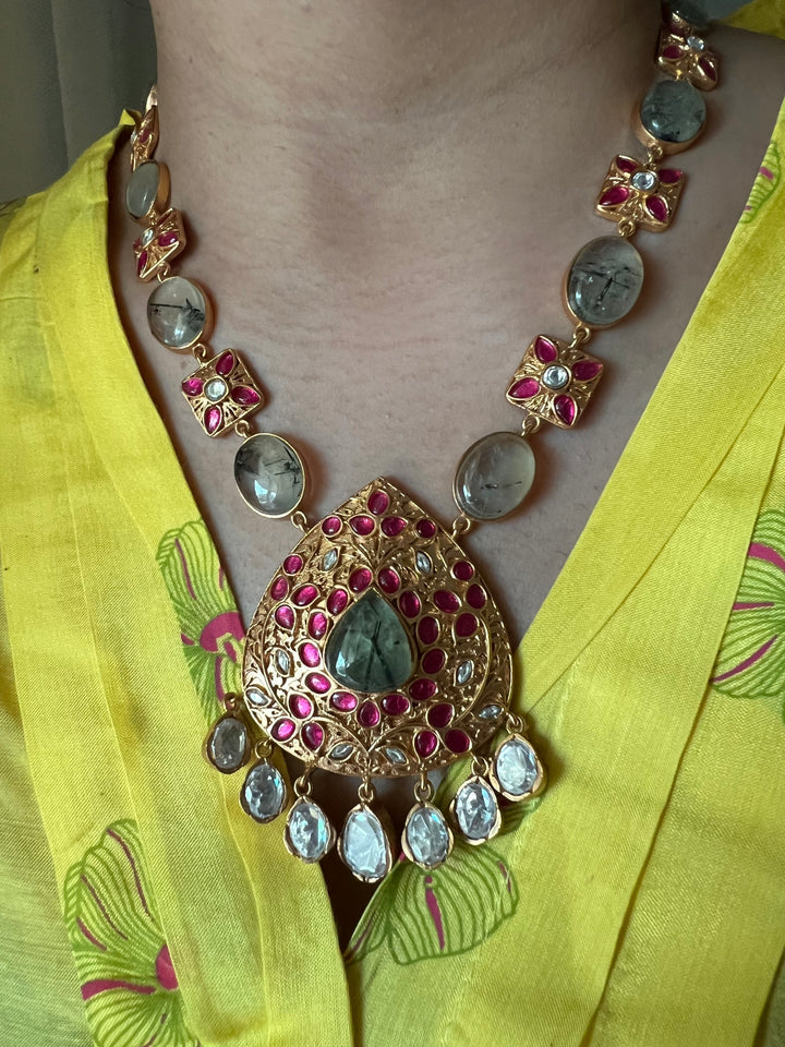 Stunning Designer Prehnite Kempu Necklace Set by SHIVKA – Perfect for Weddings and Festivals