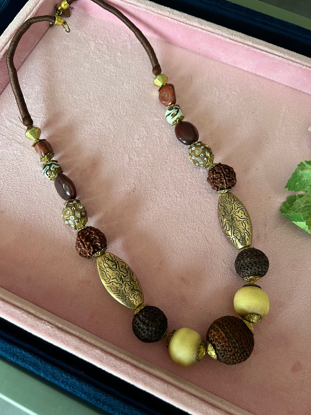 Artisanal Brass and Stone Statement Necklace