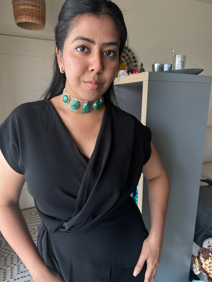Statement Natural Malachite Gemstone Choker / One-of-a-kind Jewelry/ Indian Choker