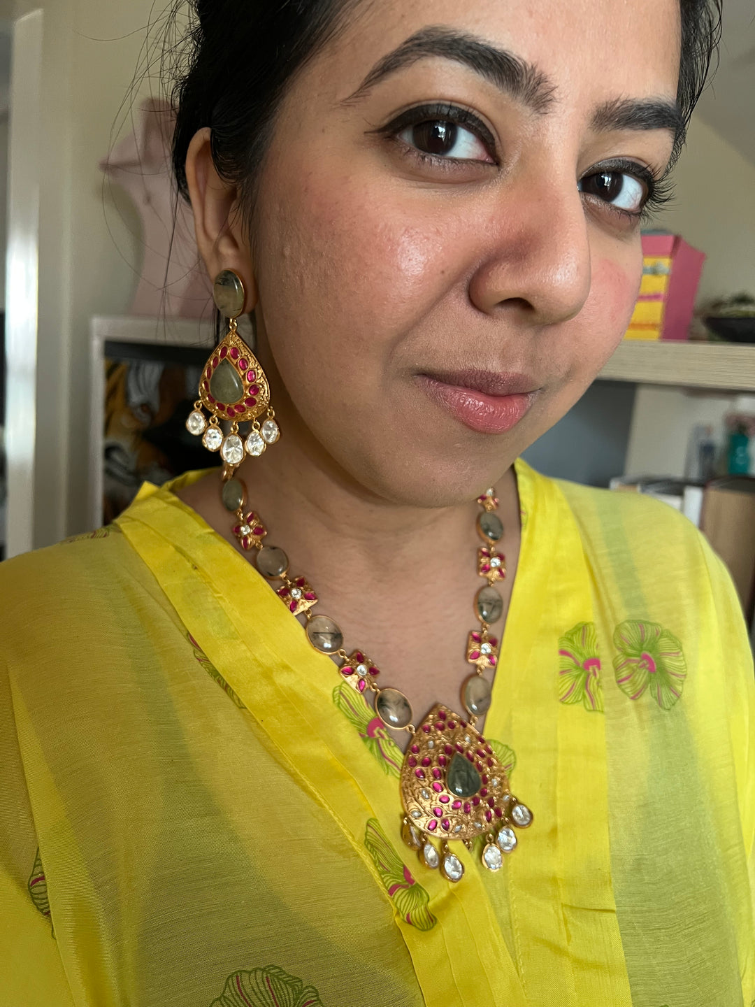 Stunning Designer Prehnite Kempu Necklace Set by SHIVKA – Perfect for Weddings and Festivals