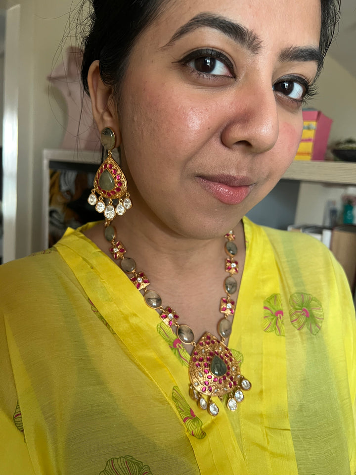 Stunning Designer Prehnite Kempu Necklace Set by SHIVKA – Perfect for Weddings and Festivals