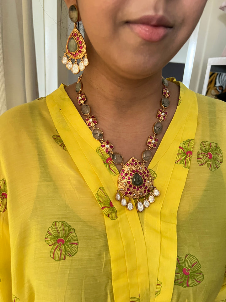 Stunning Designer Prehnite Kempu Necklace Set by SHIVKA – Perfect for Weddings and Festivals