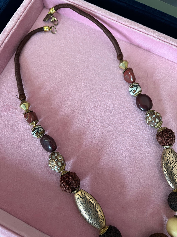 Artisanal Brass and Stone Statement Necklace