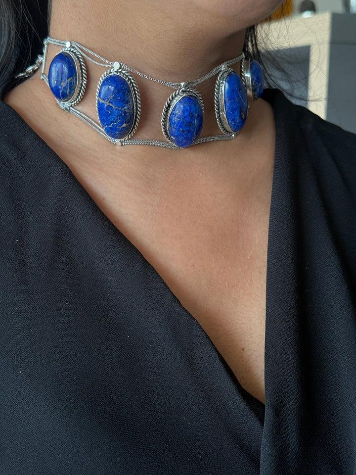 Statement Natural Lapis Lazuli Gemstone Choker / One-of-a-kind Jewelry/ Indian Choker