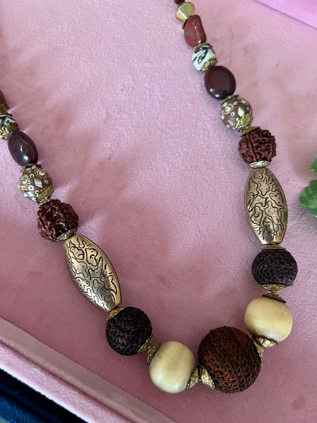 Artisanal Brass and Stone Statement Necklace