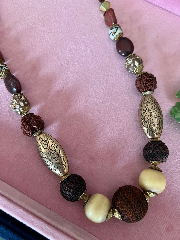 Artisanal Brass and Stone Statement Necklace