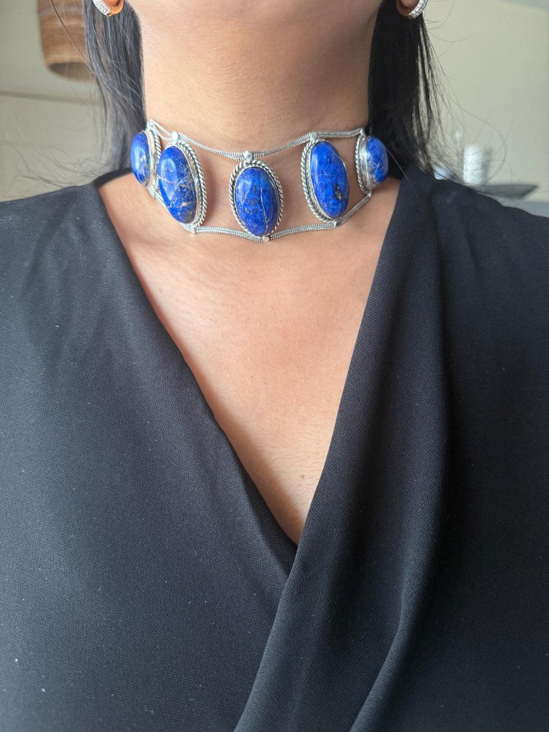 Statement Natural Lapis Lazuli Gemstone Choker / One-of-a-kind Jewelry/ Indian Choker