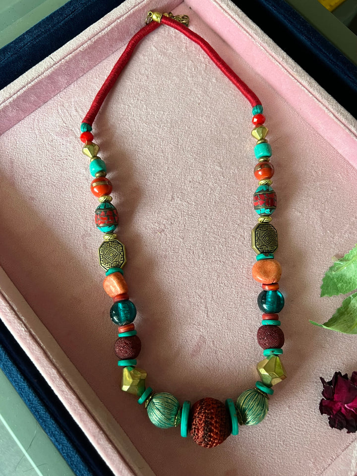 Artisanal Brass and Stone Statement Necklace