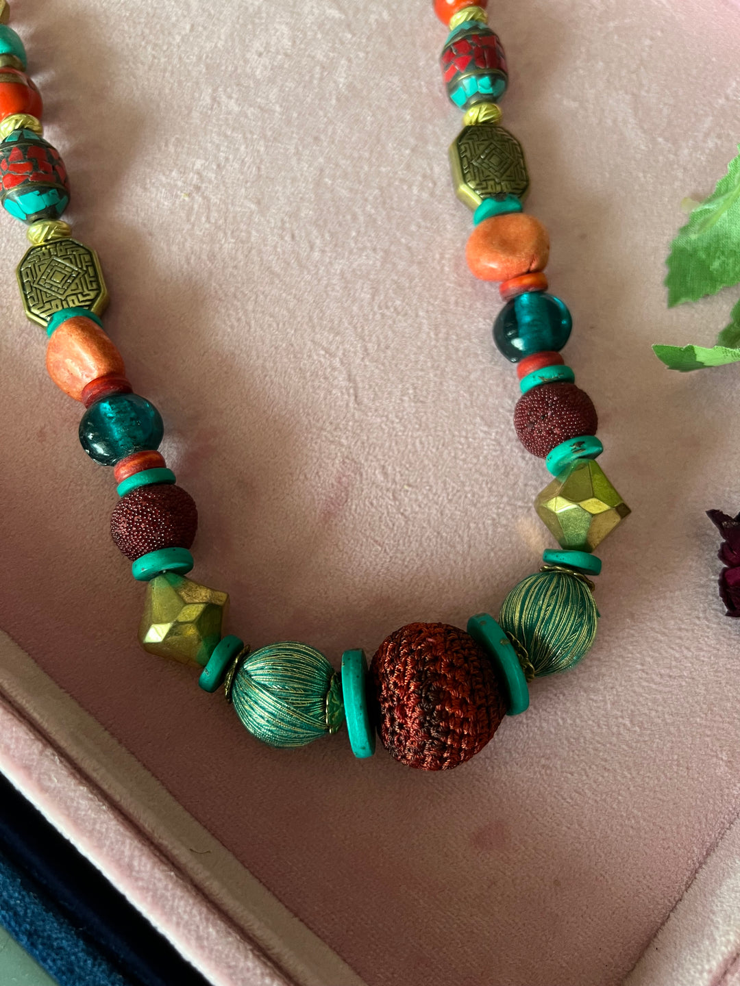 Artisanal Brass and Stone Statement Necklace