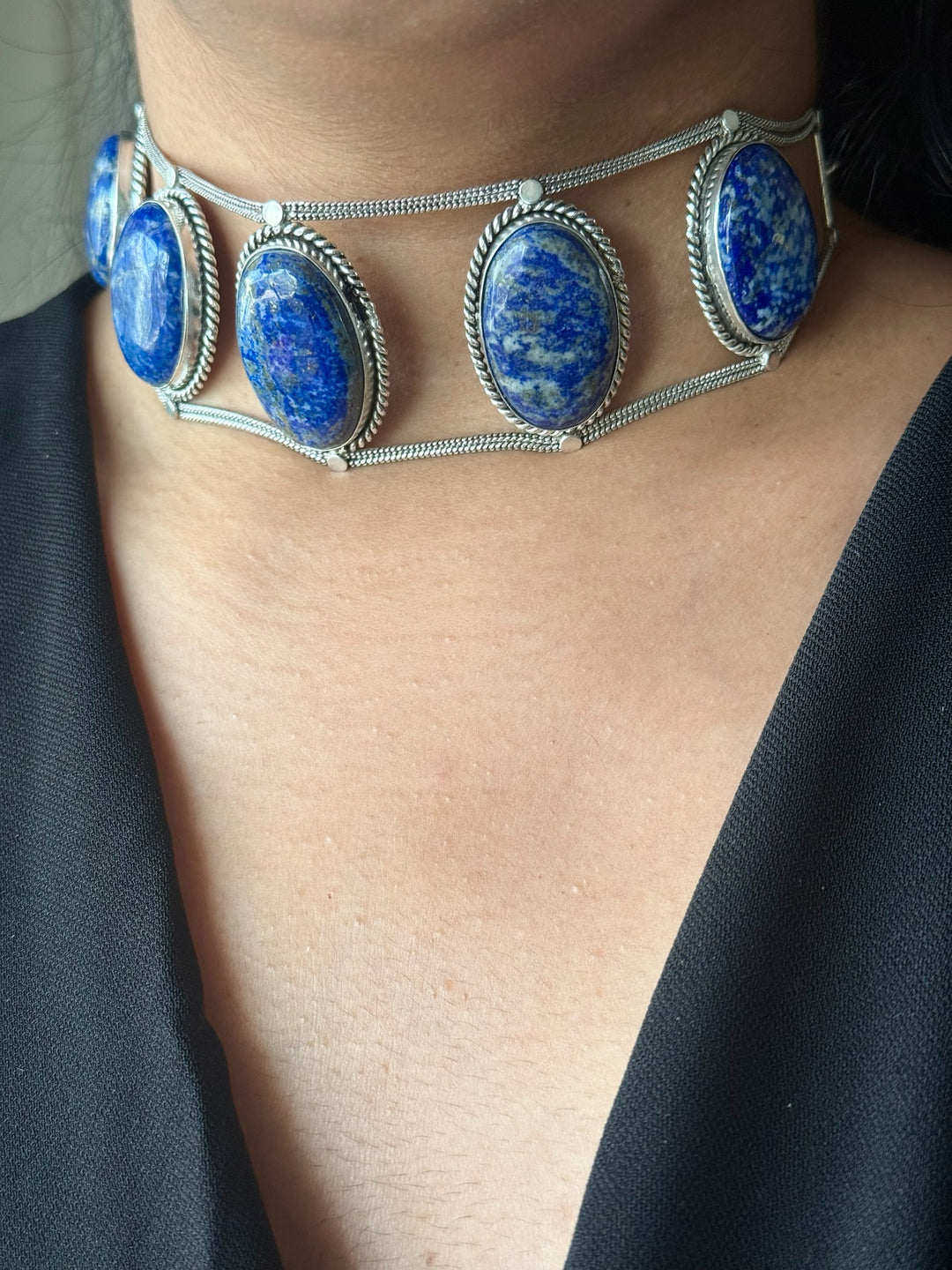 Statement Natural Lapis Lazuli Gemstone Choker / One-of-a-kind Jewelry/ Indian Choker