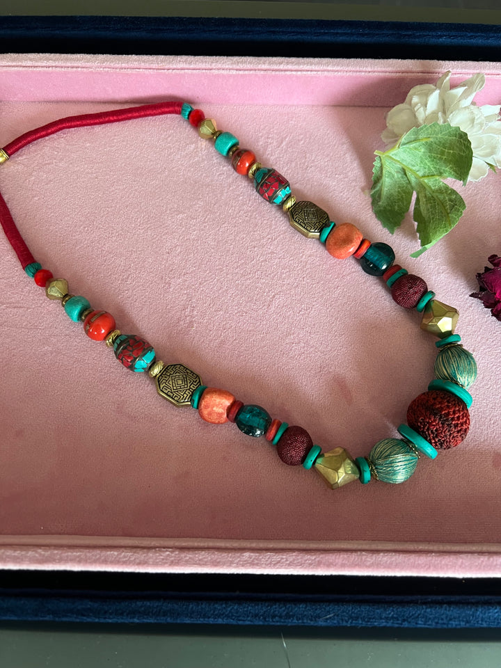 Artisanal Brass and Stone Statement Necklace