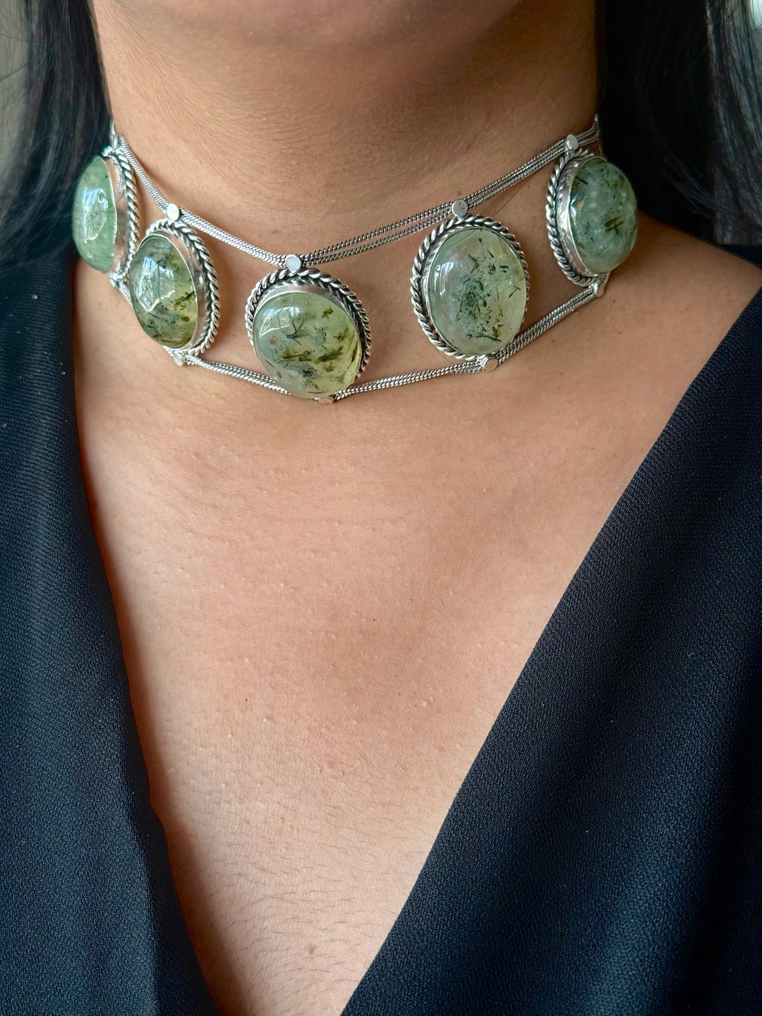 Statement Natural Prehnite Gemstone Choker / One-of-a-kind Jewelry/ Indian Choker